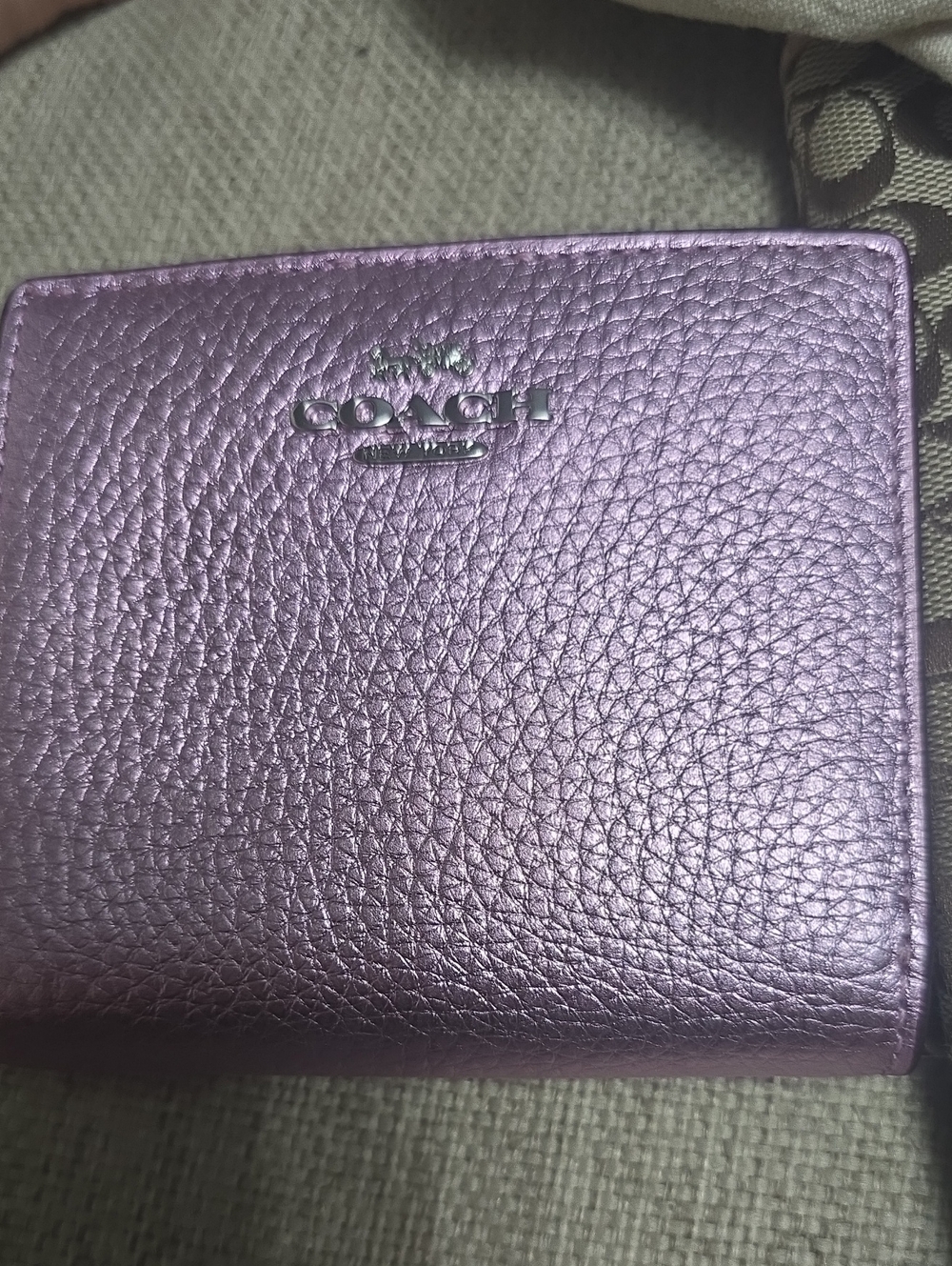 COACH Metallic Lavender Pebbled Leather Card Holder